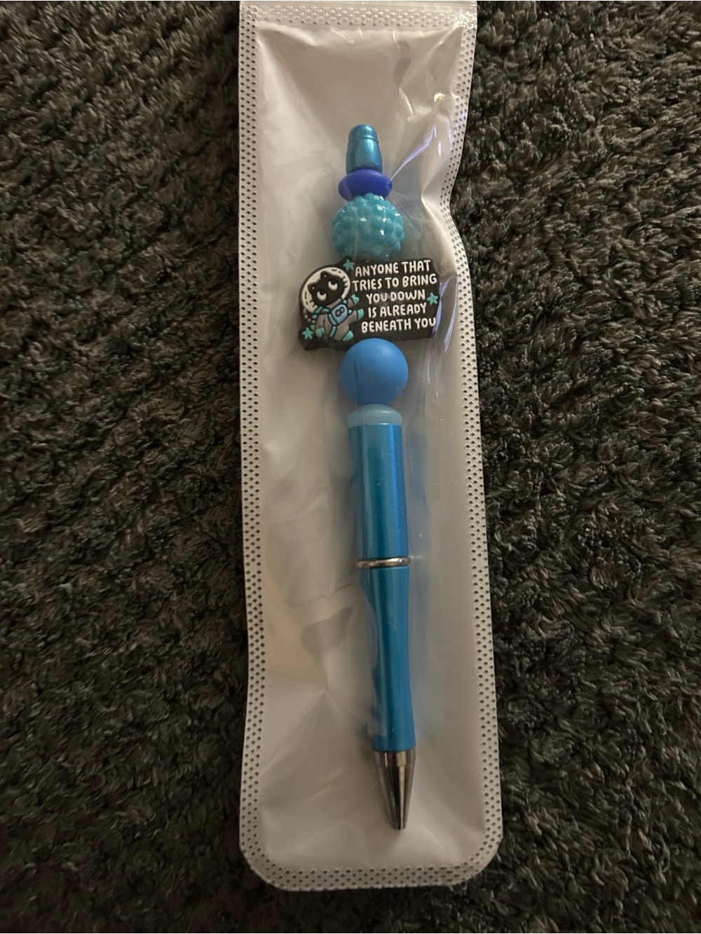 Handcrafted Blue Decorative Charm Ballpoint Pen with Motivational Charm